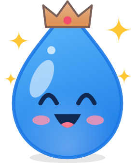 Drip, beaming, wearing a small crown.